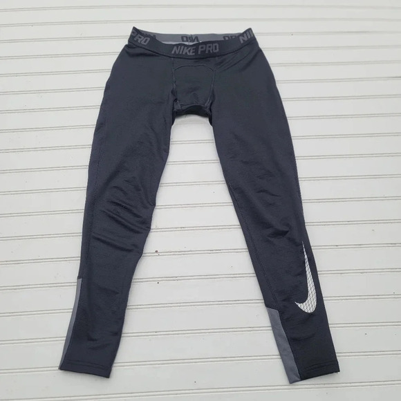 Nike Pants Boys Black Gray Pro Dri-Fit Tights Compression Youth Sz L L - Picture 1 of 11